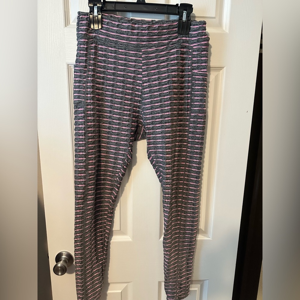 Gray and Pink Striped Leggings